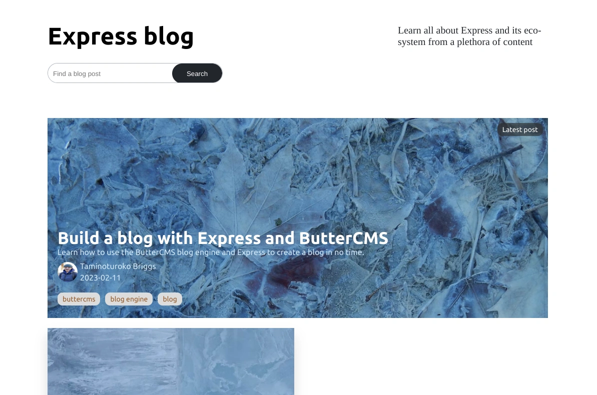Express blog homepage UI