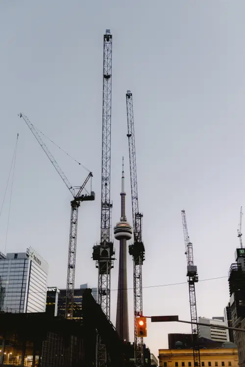 tower cranes in a city