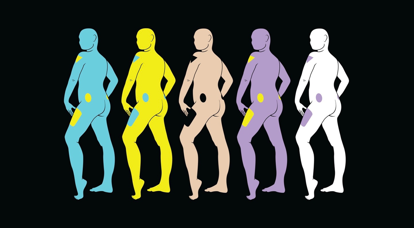 Illustration of bodies in different colors highlighting different parts of the body