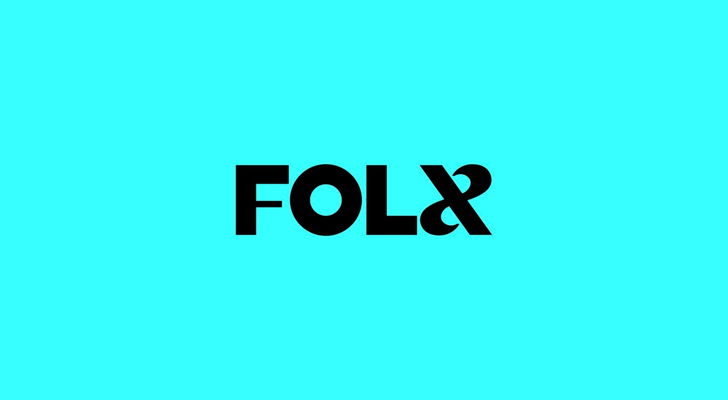 The FOLX logo in black on a cyan background