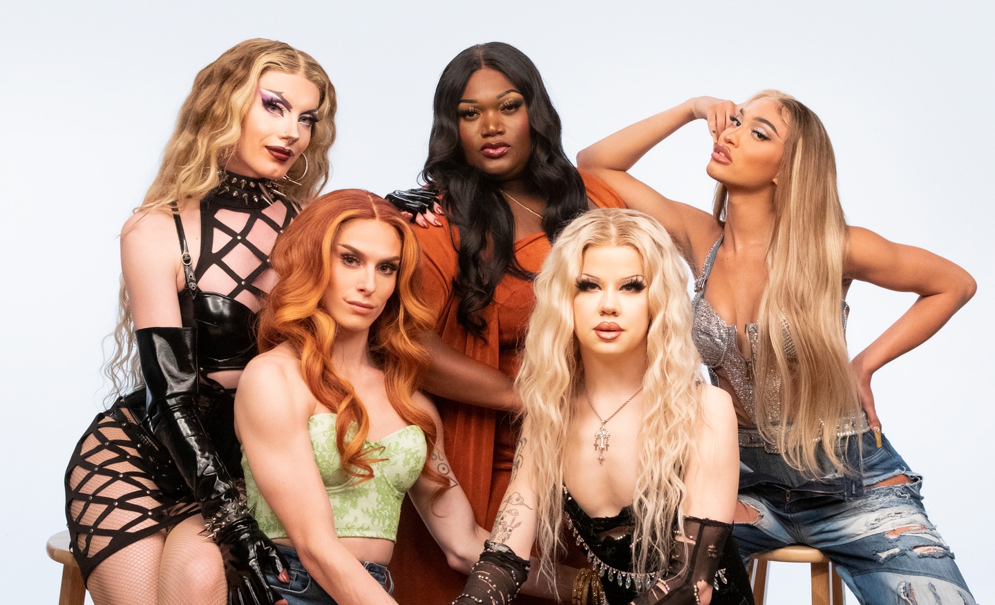 RuPaul's Drag Race Season 14 transgender queens, Bosco, Kornbread Jete, Kerri Colby, Jasmine Kennedie, and Willow Pill