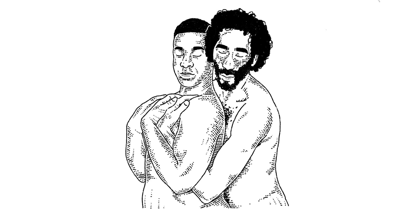 two ftm trans masculine people embracing each other intimately