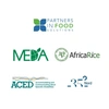 RIZAO program partner logos, MEDA, Partners in Food, AfricaRice, 35 Nord, and ACED