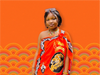 Phiwayinkhosi Precious Lukhele (Phiwa) in a traditional red, green, black and white patterned dress