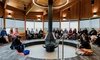 EleV partners and Mastercard Foundation staff participating in a birch bark workshop at Wanuskewin.