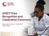 The AHEFT Prize Recognition Ceremony Poster, showing the logo for the prize, with an image of a young woman looking into a microscope wearing a white lab overcoat, 4 x 3