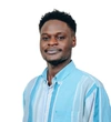 Alestide Kabogo in a striped blue, light blue and white button up collared shirt