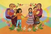 Colourful image of grandparents and grandchildren