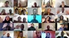 Montage of multiple people celebrating on individual video calls