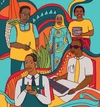 Colourful artwork showing a group of people 