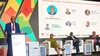 Dr. John Nkengasong introducing a panel of speakers on stage at the Higher Education Transformation Convening in Accra, Ghana, September 22, 2026.