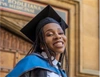 Mantate Q. Mlotshwa at Oxford graduation in her cap and gown