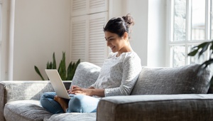 happy lady on laptop