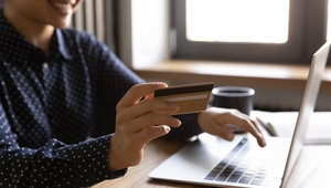 woman making balance transfer online