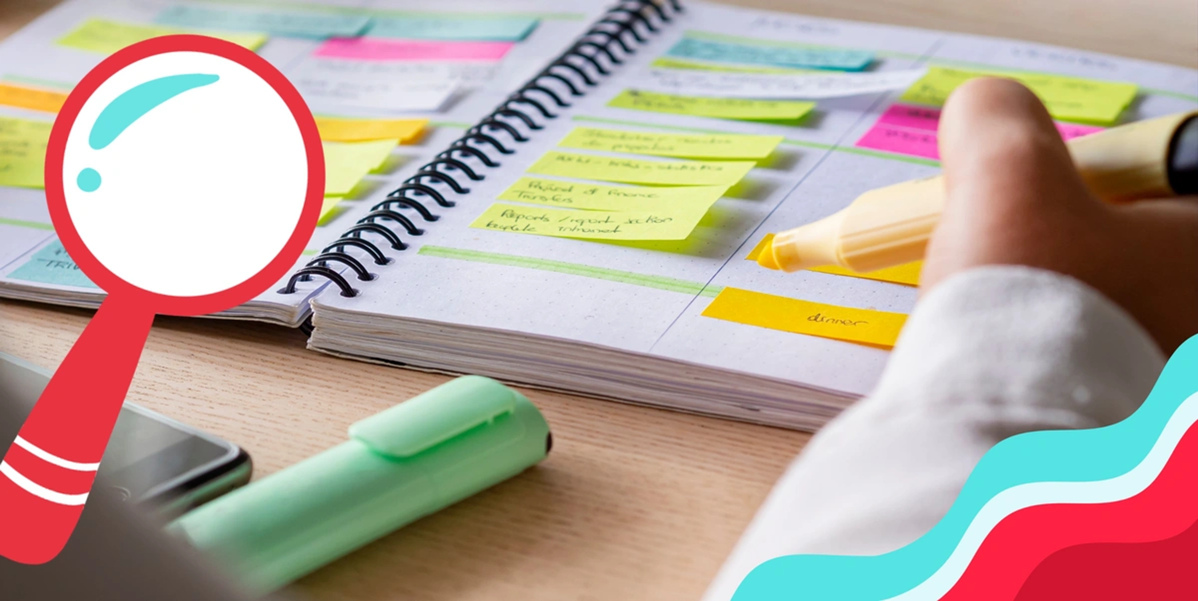 Featured Image: 7 Tips to Organize Your Job Search, woman holding highlighter looking at planner
