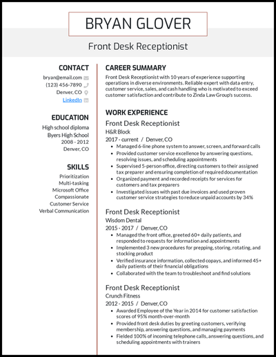 5 Front Desk Receptionist Resume Examples for 2022