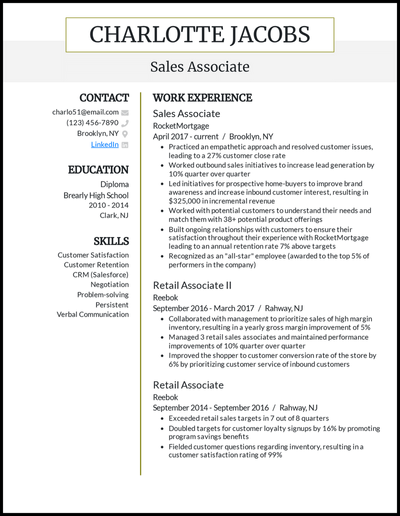 Sales associate resume with 7+ years of experience