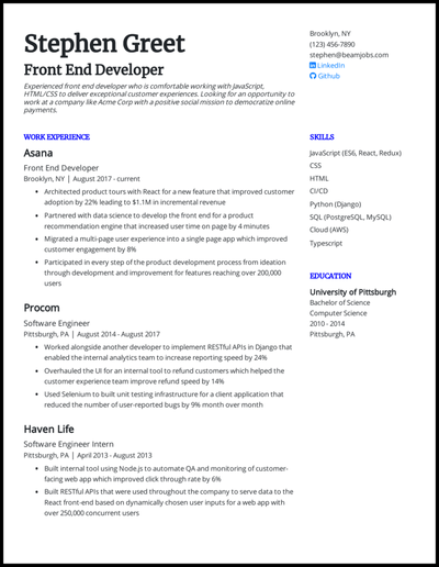 3 Front End Developer Resume Samples For 2021