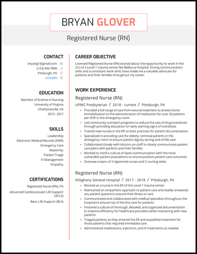 RN resume example with 4+ years experience