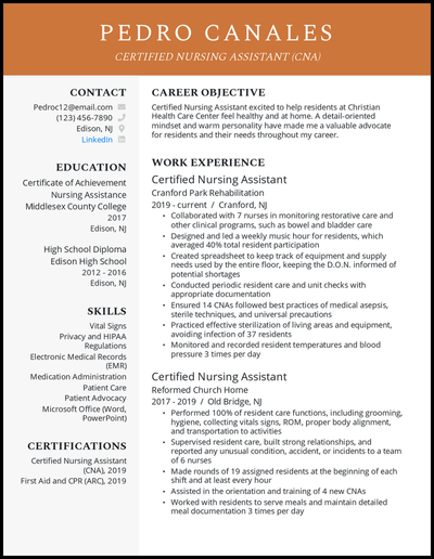 sample resume for nursing aide with experience