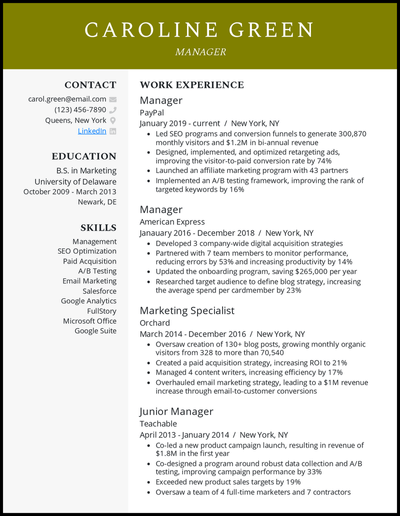 Manager resume with 9 years of experience