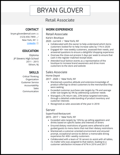 Retail resume with 5+ years of experience