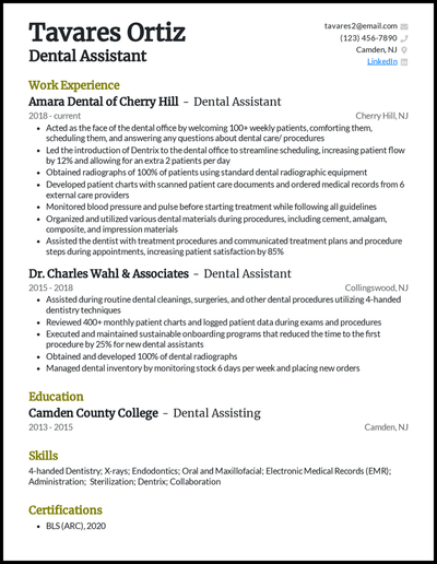 Dental assistant resume with 5+ years experience
