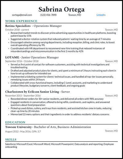 Operations manager resume with 6 years of experience