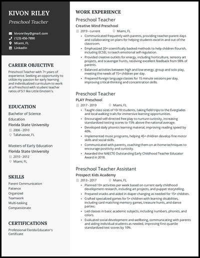 5 Preschool Teacher Resume Examples For 2022