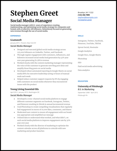 Social Media Resume Template / Social Media Manager Resume Samples