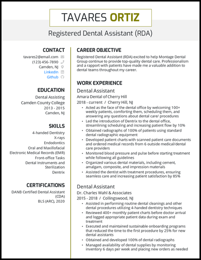 Dental assistant resume with 5+ years experience