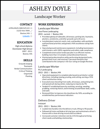 Landscape worker resume with 9+ years of experience