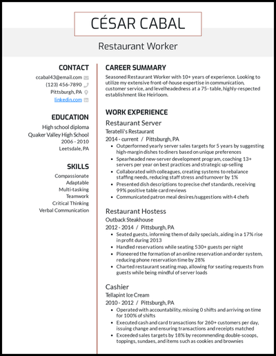 5 Restaurant Resume Examples That Worked In 2023