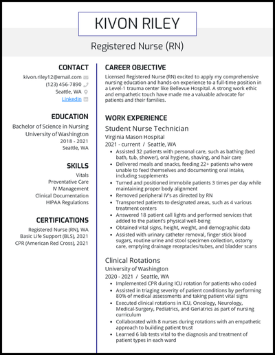 Nursing student resume example with no experience