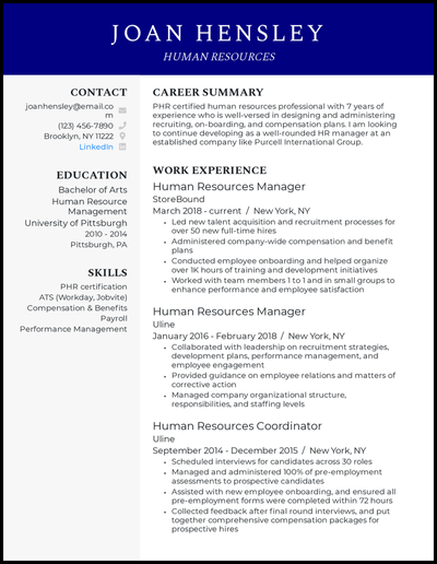 resume headline sample for hr