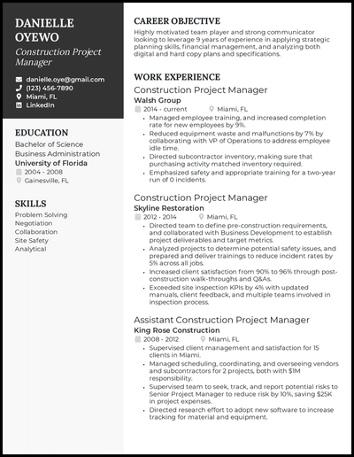 5 Construction Project Manager Resume Examples For 2022