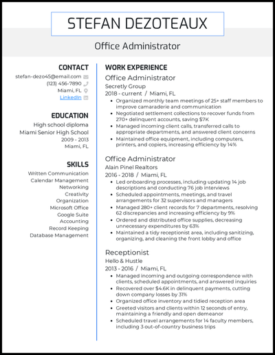 Office administrator resume with 9 years of experience