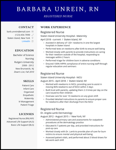 Nursing resume with 10+ years of experience