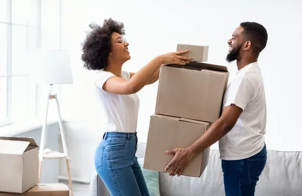 couple packing boxes
