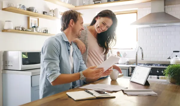 Couple looking at their bills