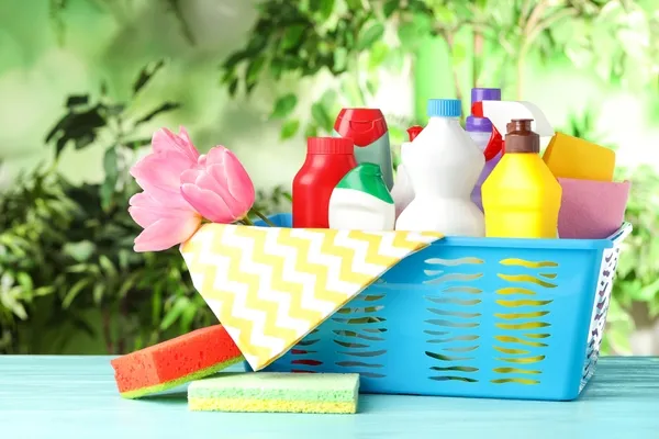 basket of cleaning products