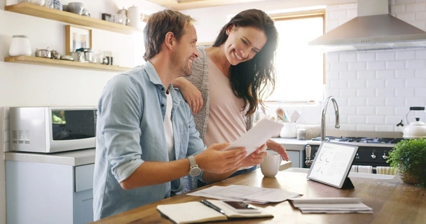 Couple looking at their bills