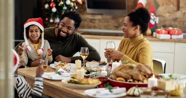 Family eating Christmas dinner