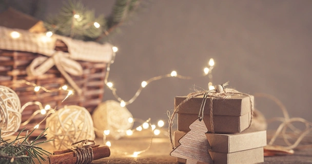 Gift wrapped in brown paper and string