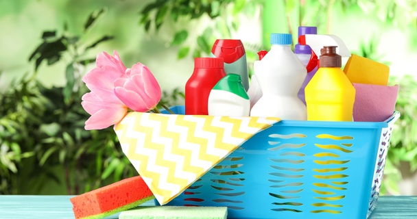basket of cleaning products