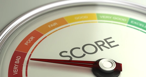 Coloured gauge depicting stages of credit score rating