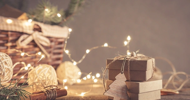 Gift wrapped in brown paper and string
