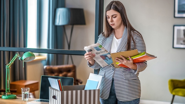 woman filing at home