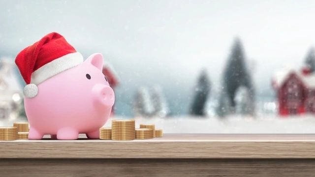 Piggy bank with Christmas hat on