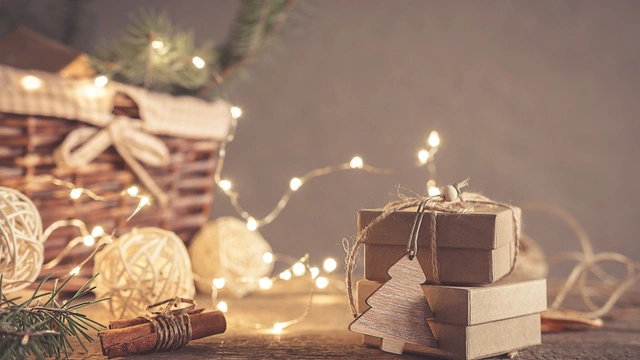 Gift wrapped in brown paper and string